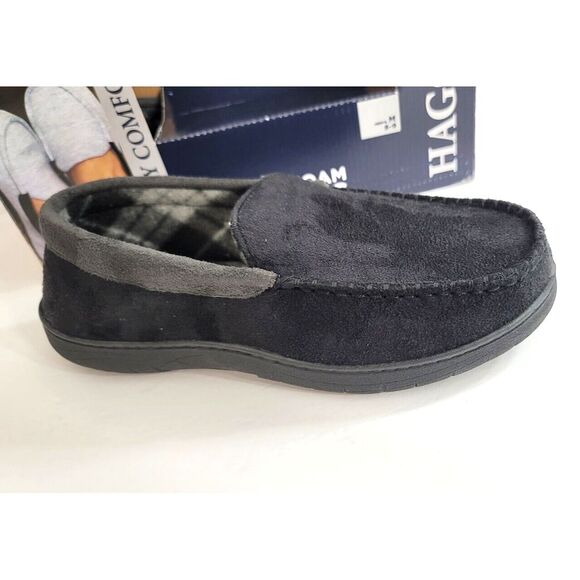 Haggar‎ Slippers Mens Medium 8-9 Black Microsuede Fleece-Lined Venetian $52 - Picture 1 of 5